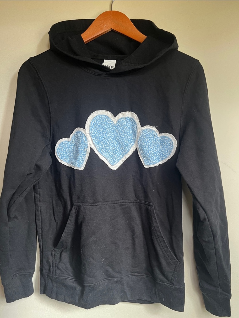 Makers Market Black Hoodie with Blue Heart & whale Appliqués